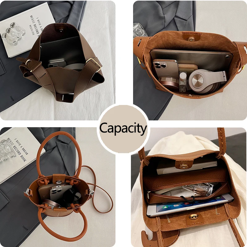 sac seau en pu de grande capacité avec bandoulière, kit de sac fait à la main, matériel de fond, cadeau de couture fait maison