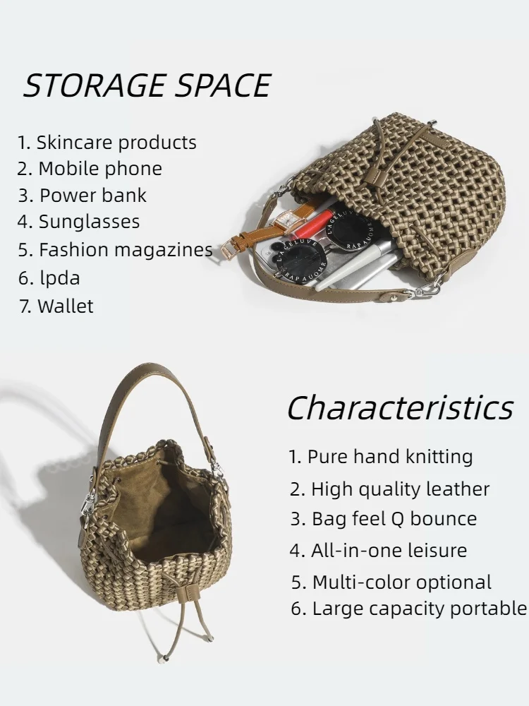 sac fourre tout en nylon tissé à la main pour femme, sacs à main, sac à main, style européen, sous les bras, hectare, e27