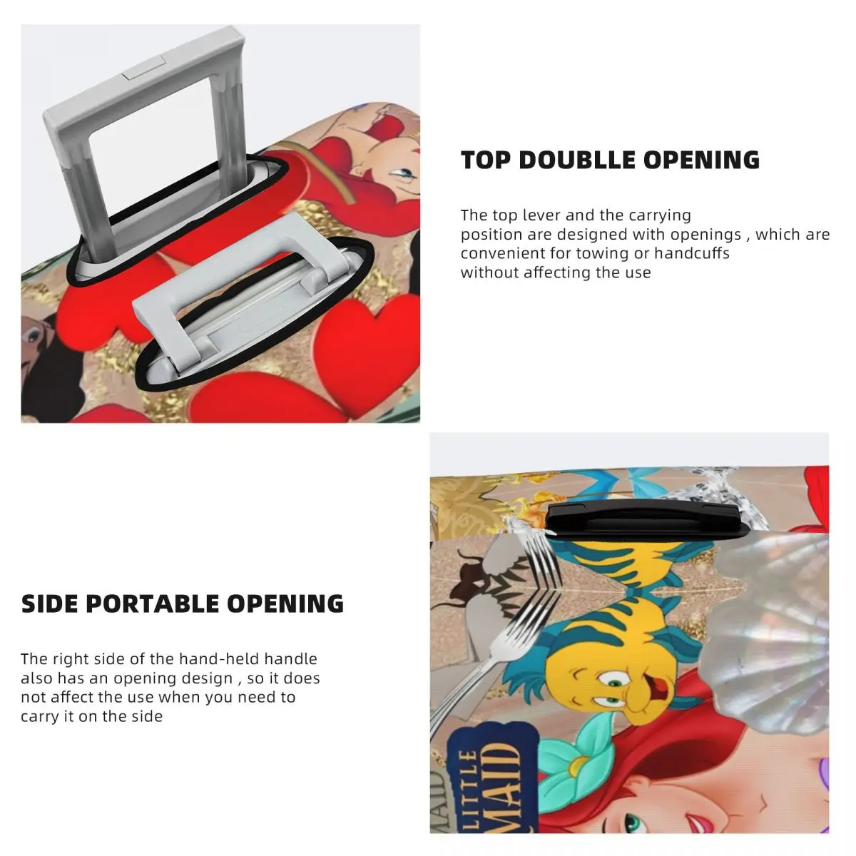 juste de valise de dessin animé petite sirène ariel, accessoires de bagages amusants de vol, protecteur d'affaires