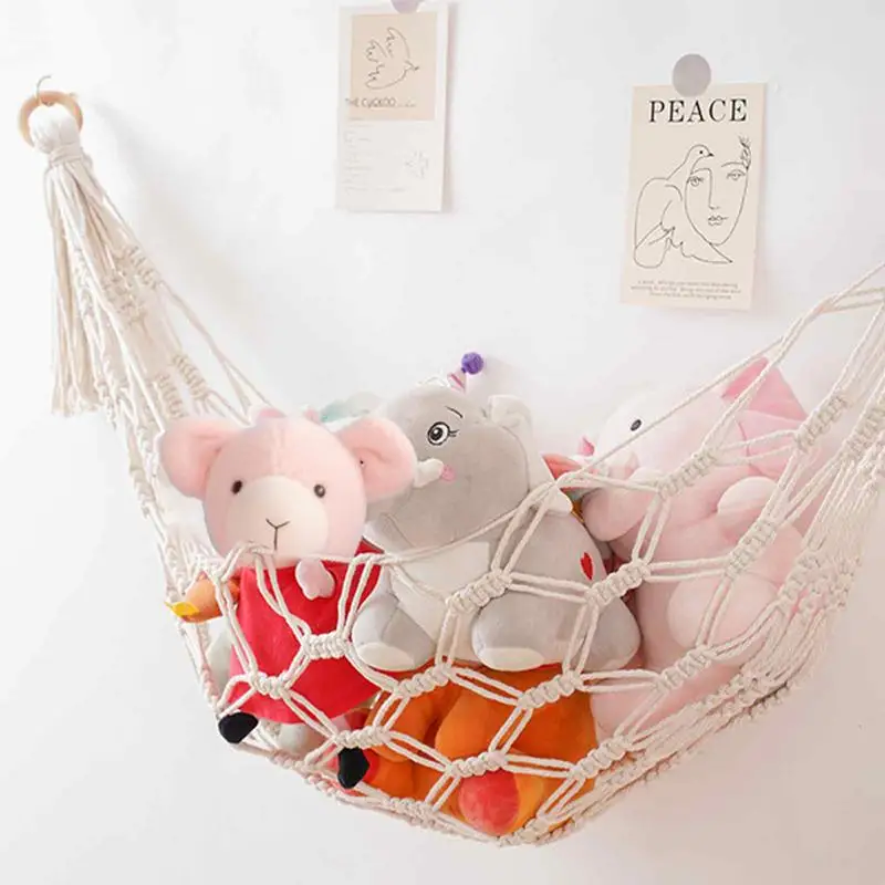 hamac de rangement boho en peluche, hamac en peluche, jouets en peluche, coin de chambre, mesh, décoration de chambre