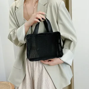 Sac carré de grande capacité, pochette de lavage noire, étui de rangement, étuis à cosmétiques, sac à cosmétiques en maille, trousse de toilette, sacs de maquillage Sac carré de grande capacité, pochette de lavage noire, étui de rangement, étuis à cosmétiques, sac à cosmétiques en maille, trousse de toilette, sacs de maquillage