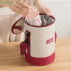 ♥ ♥ ♥ le sac isolé cylindrique a des bretelles, le sac rond multicouche de boîte à déjeuner, le sac à bento portatif et à bandoulière