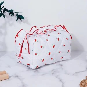 Sac de maquillage matelassé à fleurs, grand sac à cosmétiques mignon, Coquette, pochette de maquillage de voyage, sac de rangement de toilette esthétique Portable à fermeture éclair