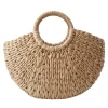 sac à main demi rond en rotin pour femmes, sac tissé en paille, fourre tout de voyage décontracté, grande capacité, mode féminine, wunicef