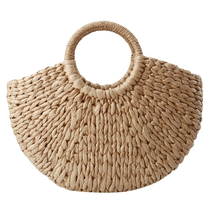 sac à main demi rond en rotin pour femmes, sac tissé en paille, fourre tout de voyage décontracté, grande capacité, mode féminine, wunicef