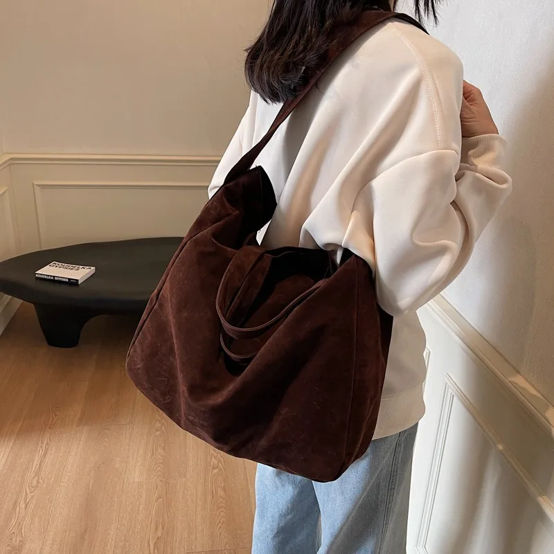 sacs fourre tout vintage en daim pour femmes, grand sac à bandoulière initié, sac à livres étudiant coréen, sacs à main, nouvelle mode, 2025