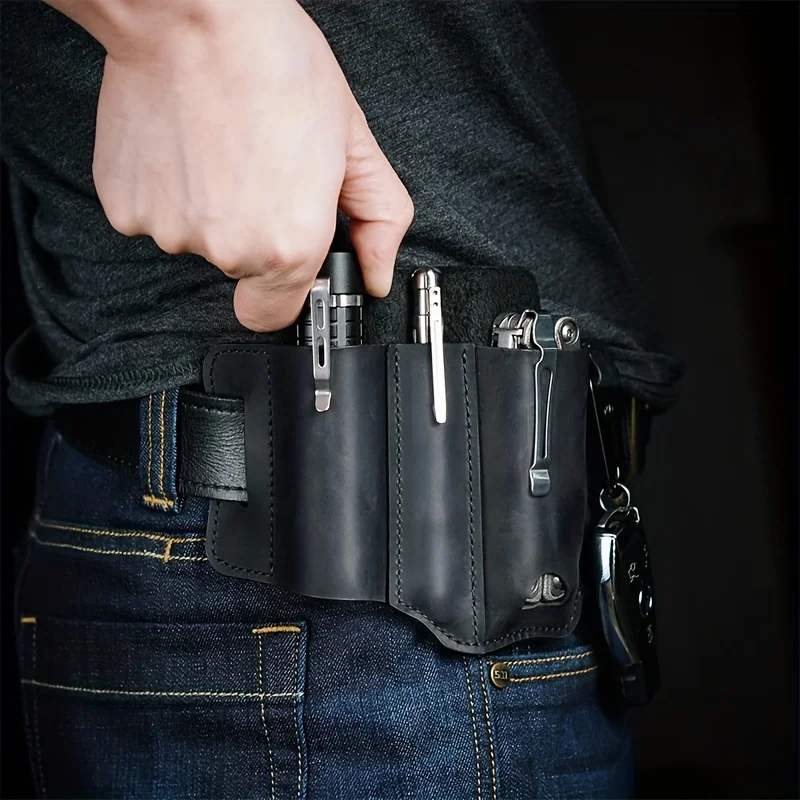 ceinture tactique multi outils, sac en cuir, sac de rangement d'outils portables, étui de camping en plein air chasse taille pochette en cuir pu