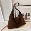 sac hobo en daim vintage pour femmes, sac à bandoulière rétro, couleur unie, simple, décontracté, ample, sac de banlieue, automne et hiver