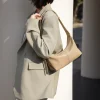 sac à main hobo à rabat lisse rétro pour femme, sac à bandoulière beige, véritable cuir de vache, document kakhi, loisirs initiés, haute qualité