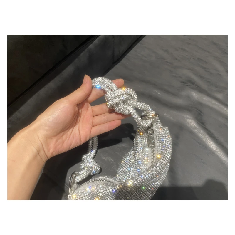 sac à main hobo de luxe avec poignée et strass brillants, pochette de soirée, bourse en cristal