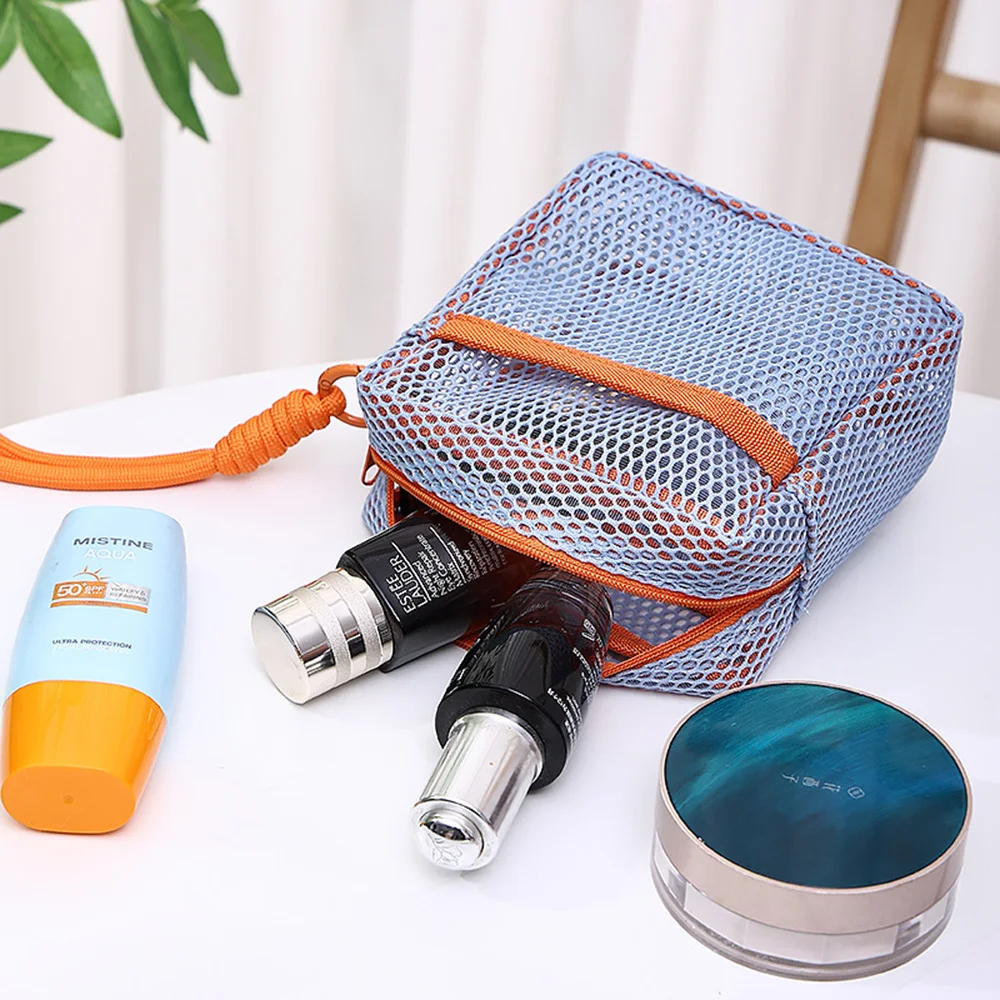 sac à cosmétiques en maille carrée multi poches, sac de rangement de cosmétiques carré portable avec fermeture éclair, sac de rangement polyvalent pour articles divers