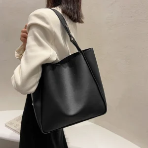 Sacs à bandoulière seau simples pour femmes, nouveaux sacs à main de couleur unie rétro, fourre-tout de grande capacité, sacs en cuir Pu de grande capacité 2025