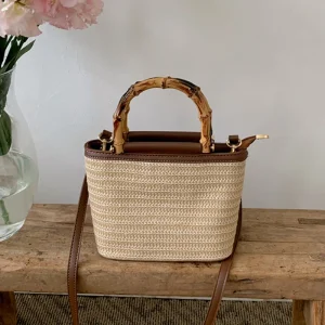 Sacs à main de voyage en paille pour femmes, sacs à bandoulière simples, poignée en bois à la mode, été initié, E27 Sacs à main de voyage en paille pour femmes, sacs à bandoulière simples, poignée en bois à la mode, été initié, E27