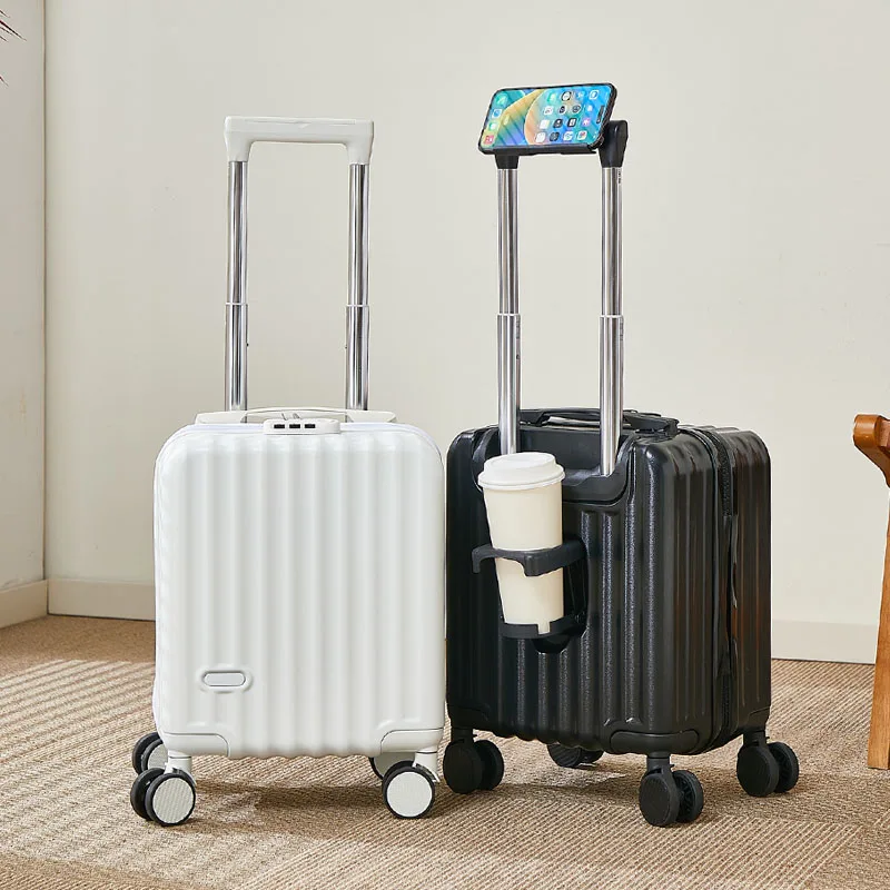 valise à main de 14 pouces avec tige de traction à 3 sections, support pour téléphone portable et porte gobelet, sac à main léger pour bagages de voyage