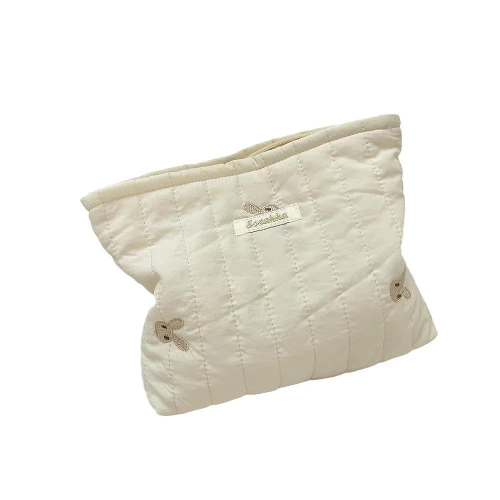sac à cosmétiques brodé matelassé en tissu coton doux pour femme, trousse de maquillage, sacs à main de rangement pour bol d'université
