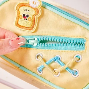 Dessin animé 3 couches sac à crayons pain blanc chiot chien esthétique grande capacité sac à crayons étudiant portable papeterie sac de rangement