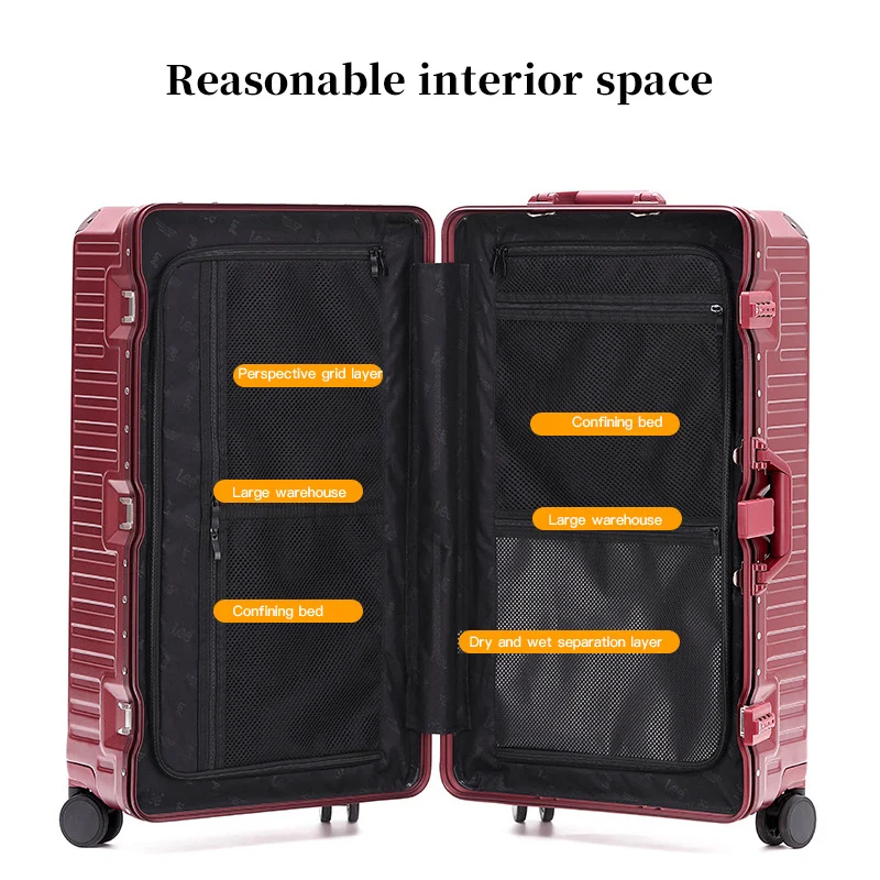 valise à poignée large valise de voyage hommes 20 24 26 bagage à main femmes pc cadre en aluminium boîtier de chariot