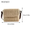 sac à bandoulière en paille tissé pour femmes, petit sac carré vintage avec sangle réglable, sac à rabat de voyage fait à la main