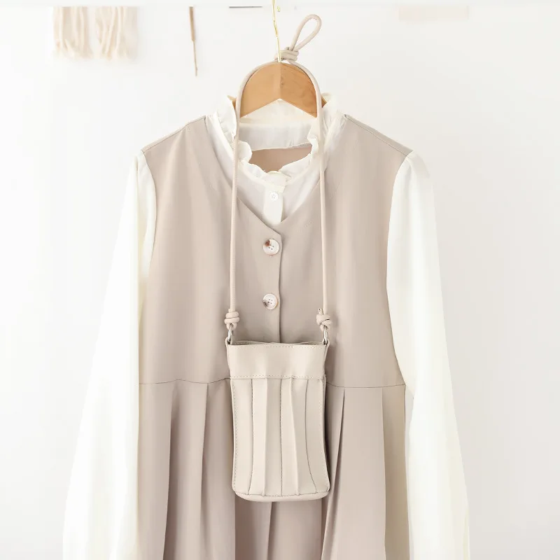 petit cartable plissé rétro, sac seau à bandoulière à la mode, mini sac simple en cuir souple pour téléphone portable, sacs à main pour femmes