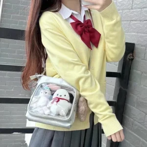 Itabag carré argenté pour fille, petit sac à bandoulière en Nylon avec sangle réglable, sac à bandoulière Harajuku Y2k, sac japonais d&rsquo;exposition
