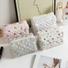 sacs de maquillage floraux matelassés, fermeture éclair, imprimé mignon, organisateur de rangement de fleurs, accessoire de maquillage, trousse de toilette, grand sac à cosmétiques pour femmes
