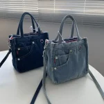 Sac à Main en Denim pour Femme et Fille, Sacoche en Toile Souple Décontractée, Style de Rue