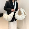 sac à main matelassé en coton solide pour femme, plissé, nuage, boulette, rembourré, grande capacité, sac à bandoulière bouffant, initié, mode