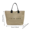 sac à main de plage mignon tissé en paille, sac seau de grande capacité, sac de plage bohème, sac à bandoulière avec lettres de voyage