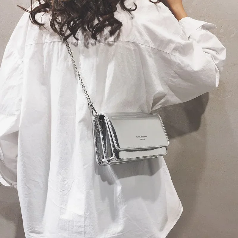 sac à bandoulière carré pour femmes, nouvelle mode argent, sac à bandoulière avec chaîne, y2k, shopping quotidien, 2023