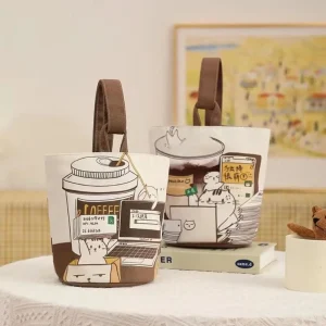 Sac seau de chat de café de dessin animé de grande capacité, sac à main en toile, sacs de Shopping, sac fourre-tout pour maman, sac à déjeuner de Style coréen, sac de rangement