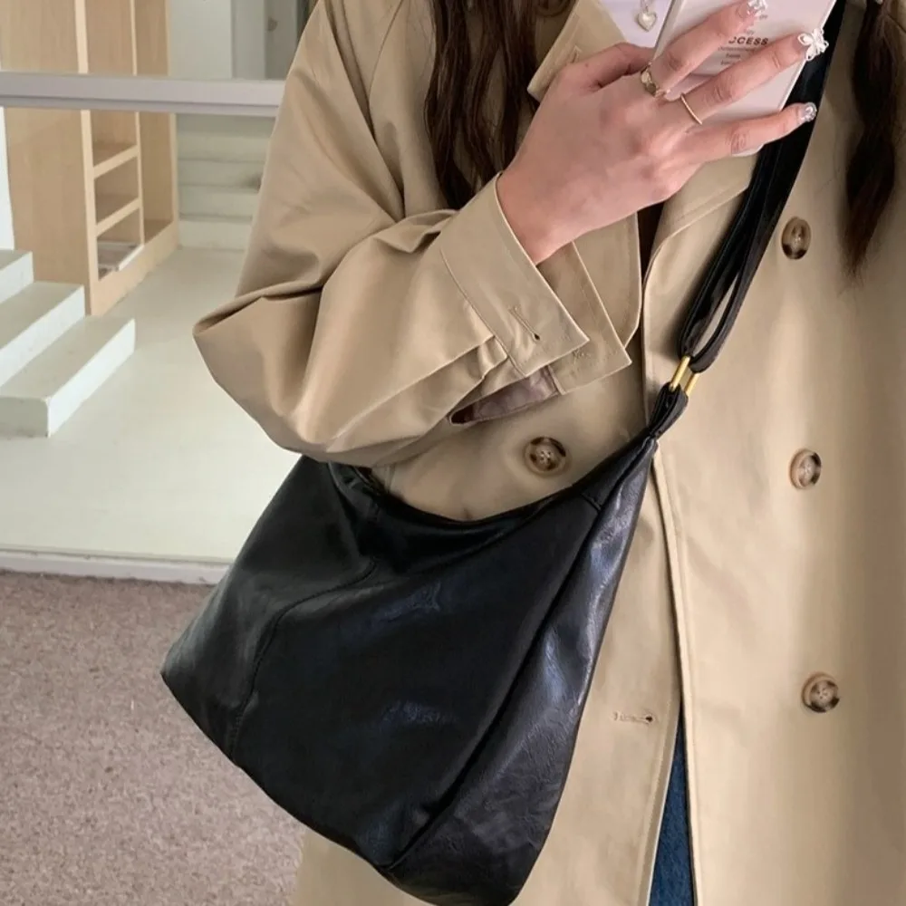 sac à bandoulière carré boston décontracté hobo, sac à bandoulière en cuir de grande capacité y2k avec fermeture éclair pour femmes et filles