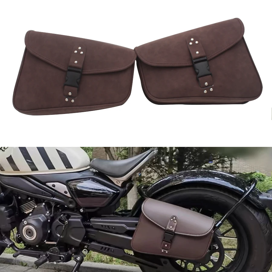 Sac de selle en cuir marron pour moto, sac à outils latéral pour bagages, Universak adapté pour Honda Yamaha Suzuki Harley Sportster XL 883 XL1200 Sac de selle en cuir marron pour moto, sac à outils latéral pour bagages, Universak adapté pour Honda Yamaha Suzuki Harley Sportster XL 883 XL1200