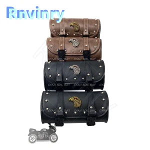 Sacs de selle de moto en cuir rétro, sac arrière d&rsquo;outil avant et arrière pour Harley, sacs à bagages universels en PU, pochettes