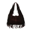 Sac Hobo à franges en Faux daim, sac Hobo à pompon de couleur unie, sac à bandoulière ample à grand nœud, léger pour filles et femmes, cadeaux d&rsquo;anniversaire