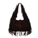 Sac Hobo à franges en Faux daim, sac Hobo à pompon de couleur unie, sac à bandoulière ample à grand nœud, léger pour filles et femmes, cadeaux d&rsquo;anniversaire