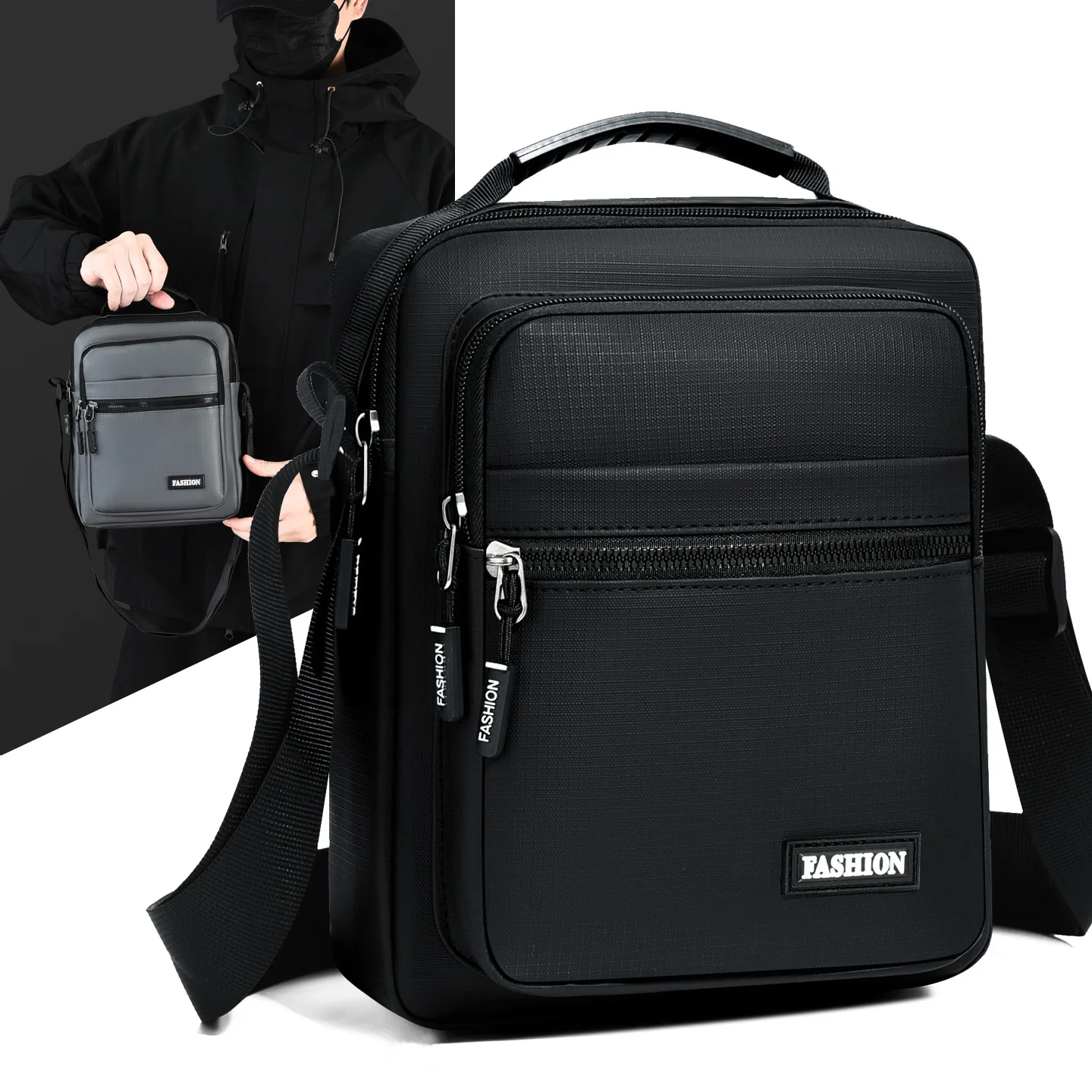 Sac à main contemporain pour hommes – Sac à bandoulière Oxford raffiné avec poches organisationnelles Sac à main contemporain pour hommes – Sac à bandoulière Oxford raffiné avec poches organisationnelles