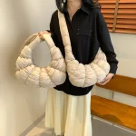 Sac à main matelassé en coton solide pour femme, plissé, nuage, boulette, rembourré, grande capacité, sac à bandoulière bouffant, initié, mode