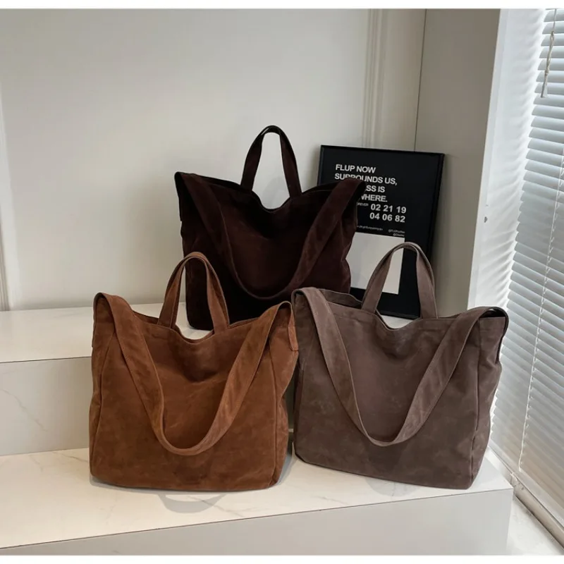 sacs fourre tout vintage en daim pour femmes, grand sac à bandoulière initié, sac à livres étudiant coréen, sacs à main, nouvelle mode, 2025