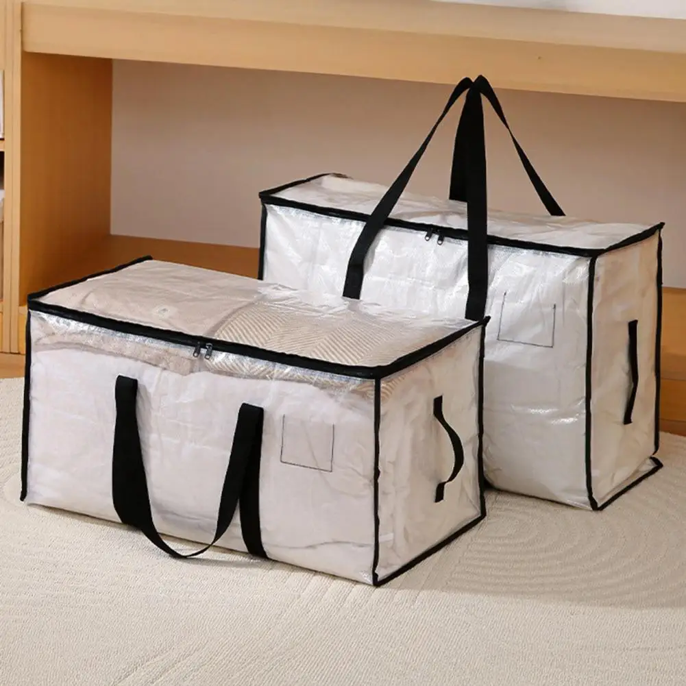 Grand sac de rangement pour couette, bac de rangement transparent avec couvercle, poignées renforcées, fourre-tout de rangement pliable et étanche pour emballage de vêtements Grand sac de rangement pour couette, bac de rangement transparent avec couvercle, poignées renforcées, fourre-tout de rangement pliable et étanche pour emballage de vêtements