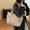 sac fourre tout en tissu matelassé pour femmes, sac à bandoulière de grande capacité pour les déplacements domicile travail, sac en coton de style ins d'automne et d'hiver disponible en cinq couleurs