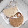 sac à main en paille tissé pour femme, bandoulière hobo, vacances d'Été, plage, ix, poudres sous les bras, sangle réglable