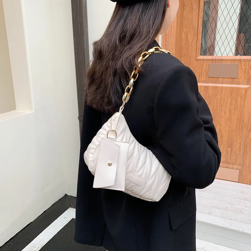 sac en croissant froncé matelassé, sac à main à la mode joinitiated, sac à main pour femmes avec porte monnaie pour tous les jours en été