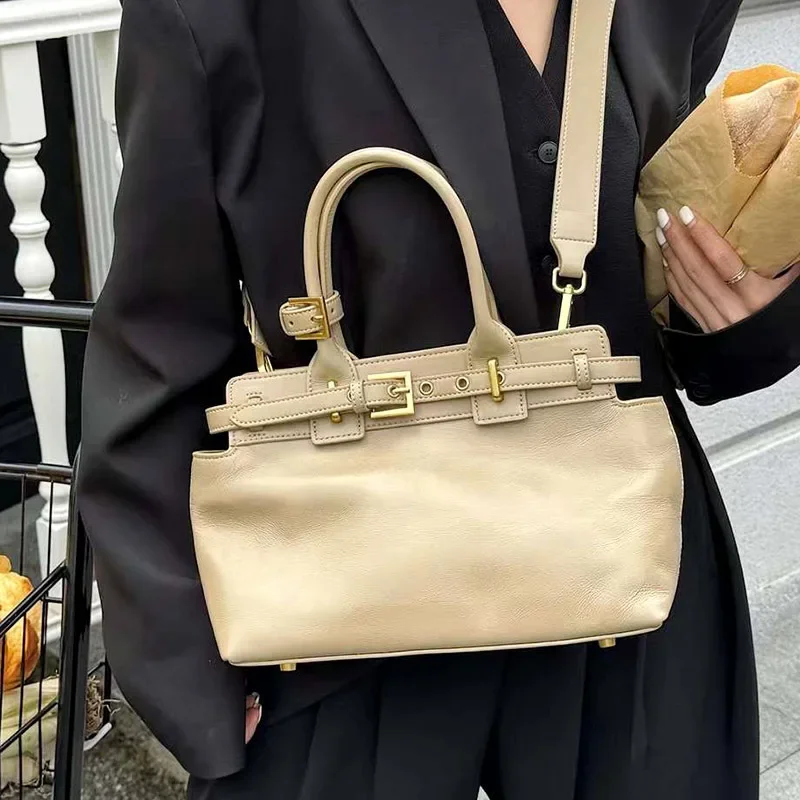 sac à main en cuir de vachette brillant haut de gamme pour femme, sac à main de loisirs, sac initié en peau de vachette commpiedmont, fourre tout kakhi office ladies, avertir l'huile, nouveau, 2025