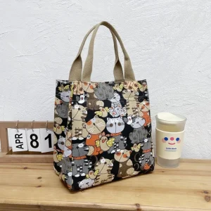 Sac à déjeuner imprimé dessin animé mignon, sac en toile Portable, sac à main et fourre-tout décontractés pour femmes pour l&rsquo;école, le bureau, sac de pique-nique