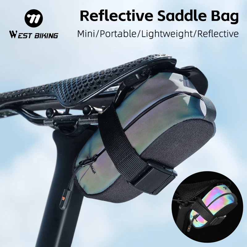west biking – sac de selle de vélo réfléchissant, sac arrière de vélo de route et vtt, mini sacs à outils arrière portables pour cyclisme, sacs de vélo légers