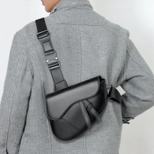 Sac à bandoulière pour hommes, sac de selle en cuir de haute qualité, fermeture éclair Premium, sac de poitrine Simple de couleur unie, sacoche pour hommes d&rsquo;affaires