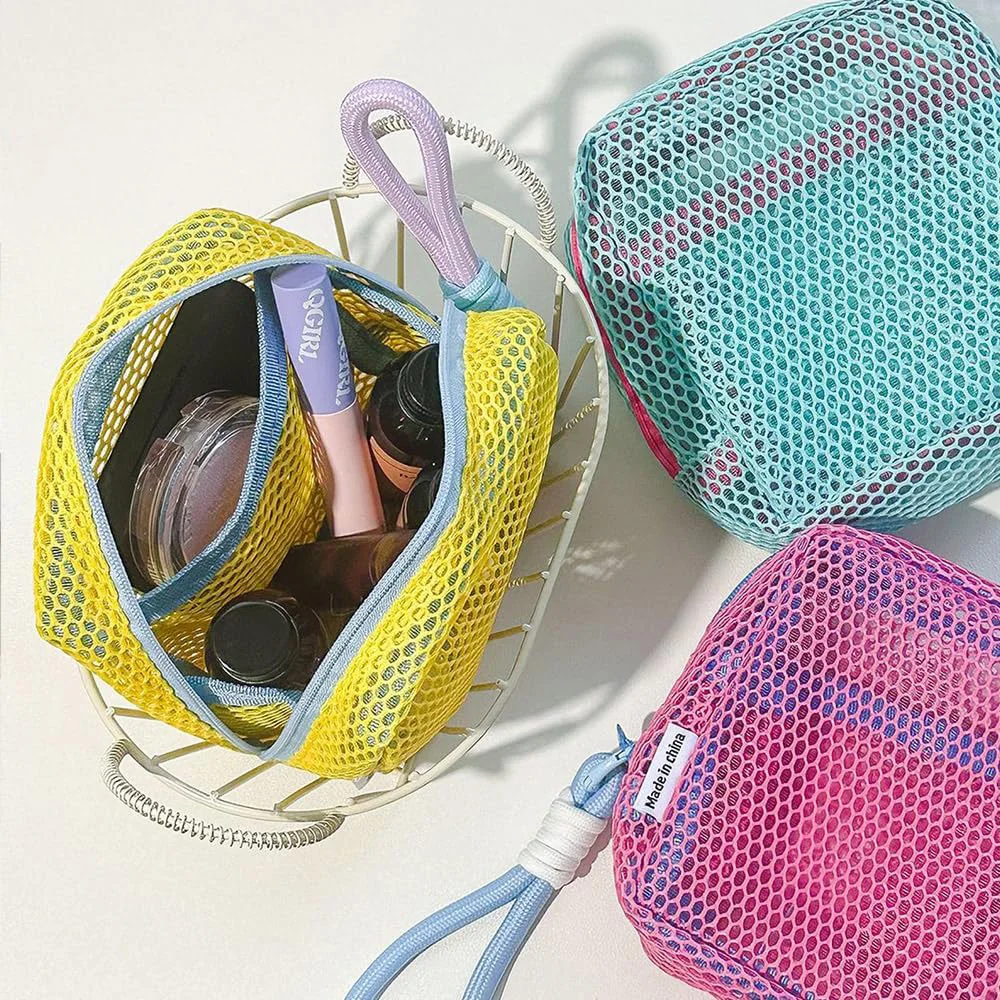 nouveau sac cosmétique carré en maille, sac de rangement cosmétique carré portable avec fermeture éclair, sac de rangement polyvalent pour articles divers