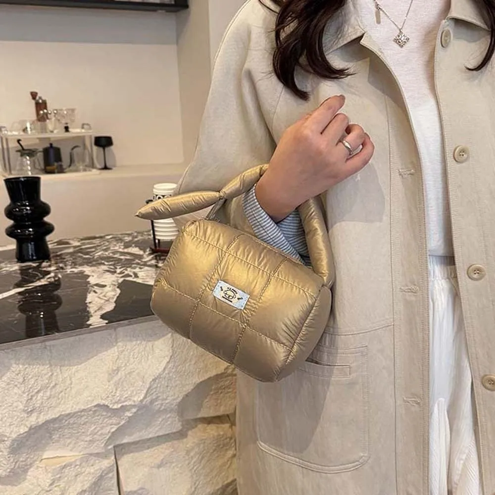 sac à main matelassé à grille plissée en nylon, organisateur de cosmétiques léger à main, grande capacité, grille épaisse, rangement de sac à main