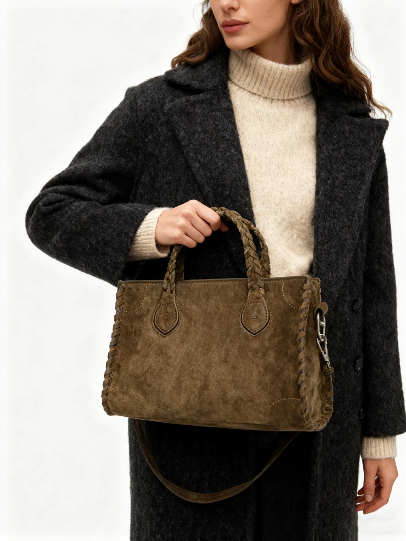 niche rétro tressé sac cabas femme, sac à bandoulière asymétrique en daim imitation, nouveau sac de banlieue haut de gamme 2025
