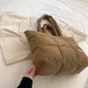 sac à main matelassé en coton rembourré pour femme, sac à carreaux solide, grande capacité, sac pour document, doux, femme, automne, hiver